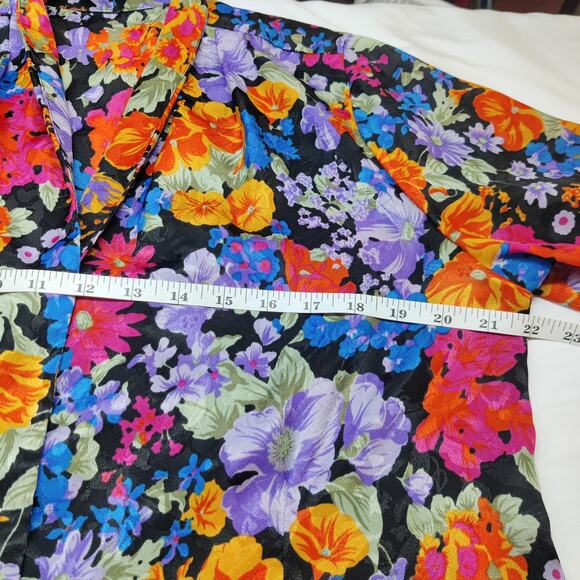 Vintage Vibrant Colorful Floral Satin Button From Short Sleeve Camp Shirt L/XL - Picture 7 of 8